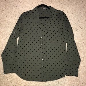 EXPRESS olive polka dot Portofino top